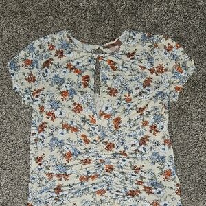 Willow Floral Keyhole Blouse - Cream, Orange, Blue